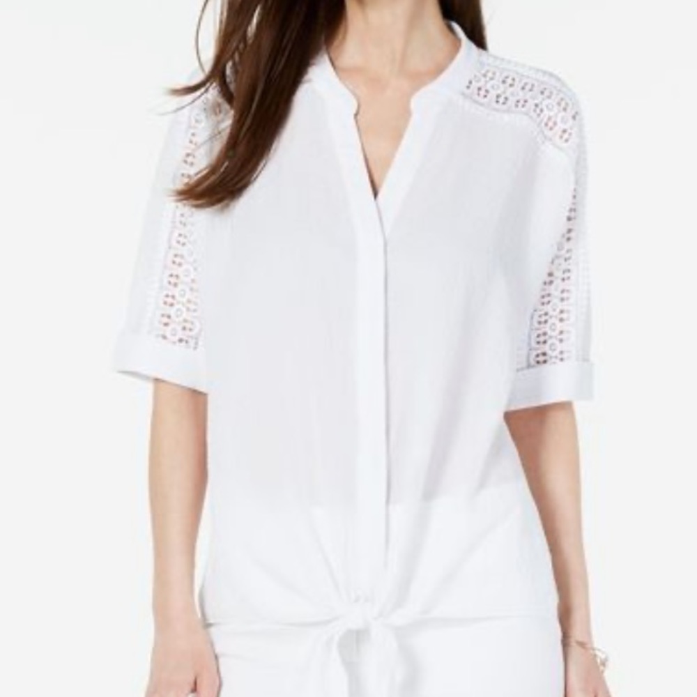 Alfani white tie waist blouse large